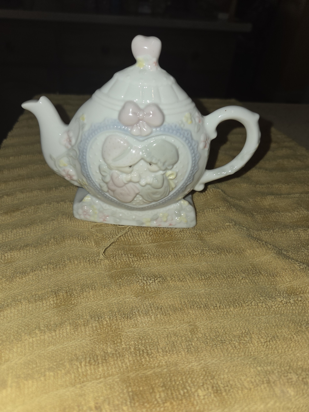 Precious Moments Pastel White Porcelain Teapot Figurine